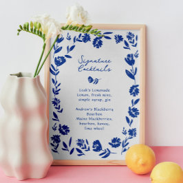 Blauer handgezeichneter Blume Unterschrift Cocktai Fotodruck