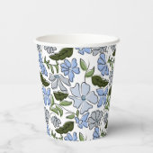Blauer handgezeichneter Blumenblock Print Pappbecher (Rückseite)