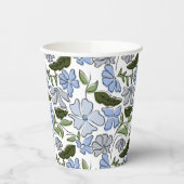 Blauer handgezeichneter Blumenblock Print Pappbecher (Links)