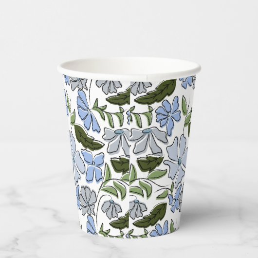 Blauer handgezeichneter Blumenblock Print Pappbecher (Rechts)