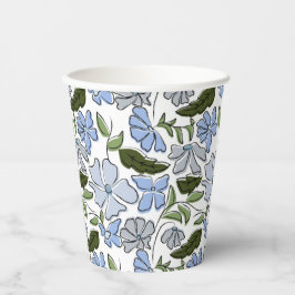 Blauer handgezeichneter Blumenblock Print Pappbecher