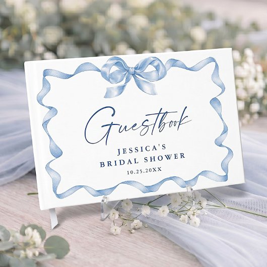 Blauer Handgezeichneter Bow Ribbon-Brautparty Gästebuch