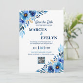 Blauer handgezeichneter Watercolor Einladung zur H (Stehend Vorderseite)