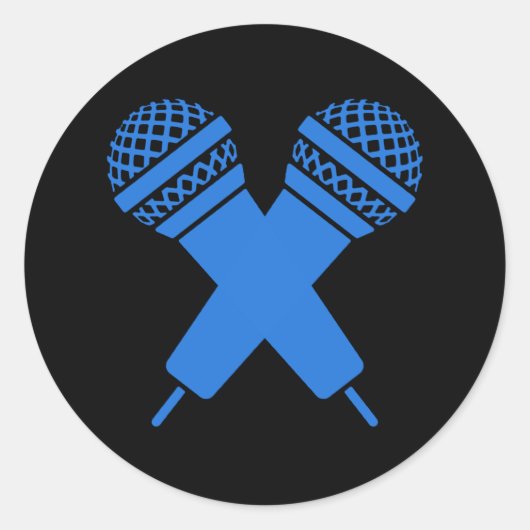 Blauer Handgezogener Mikrofon mit zwei Doppelkabel Runder Aufkleber (Vorderseite)