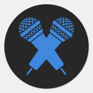 Blauer Handmikrofon mit Doppelfach Runder Aufkleber