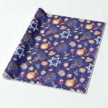 Blauer Hanukka Chanukah Gold Geschenkpapier<br><div class="desc">Dieses Design wurde durch digitale Kunst erstellt, es kann personalisiert sein, indem Sie auf die Schaltfläche Anpassen klicken und die Farbe ändern, indem Sie einen Namen, Initialen oder Ihre Lieblingswörter hinzufügen. Kontaktieren Sie mich unter colorflowcreations@gmail.com , wenn Sie dieses Design auf einem anderen Produkt haben möchten. Kaufen Sie meine originale...</div>