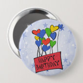 Blauer Happy Birthday Balloons Button (Vorne & Hinten)