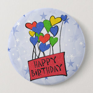 Blauer Happy Birthday Balloons Button