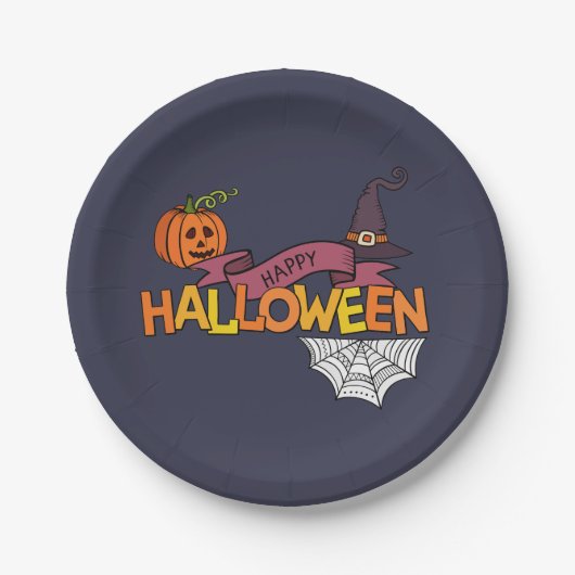 Blauer Happy Halloween Grußpapier Platte Pappteller (Vorderseite)