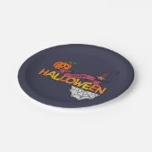 Blauer Happy Halloween Grußpapier Platte Pappteller (Schrägansicht)