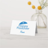 Blauer Happy Pessach Gruß mit Kippah Platzkarte (Vorderseite)