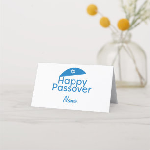 Blauer Happy Pessach Gruß mit Kippah Platzkarte