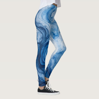 Blauer harmonischer Fluss Blau Weiße Abstraktion Leggings