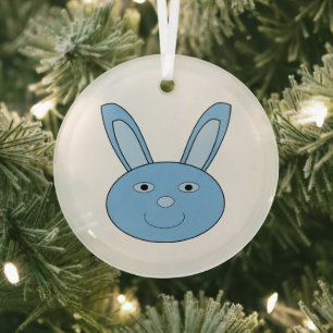 Blauer Hase Bunny Gesicht Frühling Ostern Ornament Aus Glas