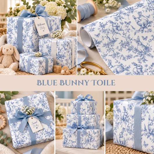 Blauer Hase Bunny Vintage Baby Shower Geschenkpapier