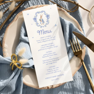 Blauer Hase Kaninchen Junge Baby Shower Menükarte
