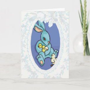 Blauer Hase mit Blume Osterkarte Feiertagskarte