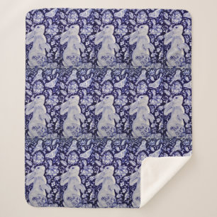 Blauer Hasen Bunny Bird Chinoiserie Sherpadecke