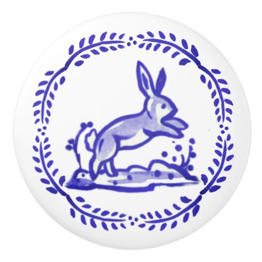 Blauer Hasen-Delft-Keramik-Stift Keramikknauf (Vorderseite)