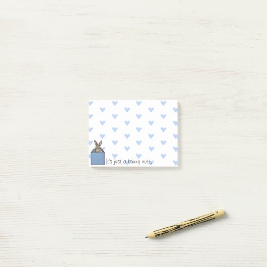 Blauer Hasen in der Schachtel Post-it Klebezettel (Auf Schreibtisch)