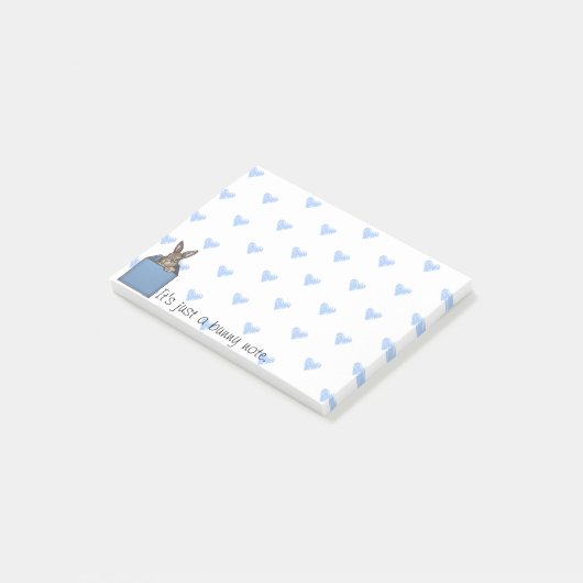 Blauer Hasen in der Schachtel Post-it Klebezettel (angewinkelt)