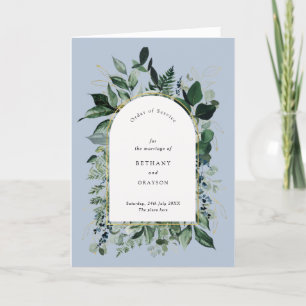 Blauer Hauch Moderne botanische Hochzeit Programm