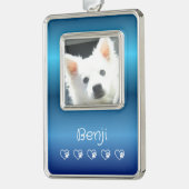 Blauer Haustier-Foto-Schmuck - Hochformat, Persona Rahmen-Ornament Silber (Links)