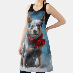 Blauer Heeler Hund im Schnee Weihnachten Schürze