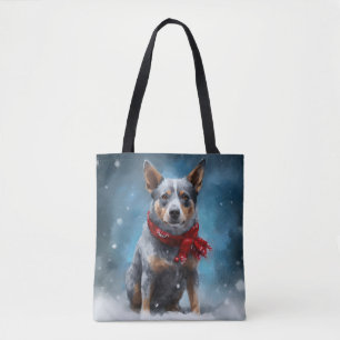 Blauer Heeler Hund im Schnee Weihnachten Tasche