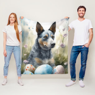 Blauer Heeler-Hund mit Ostereiern Feiertag Fleecedecke