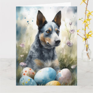 Blauer Heeler-Hund mit Ostereiern Feiertag  Karte