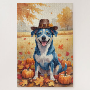 Blauer Heeler in Herbstlaub Thanksgiving Kunst Puzzle