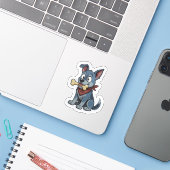Blauer Heeler mit Knochen Aufkleber (Laptop mit iPhone)
