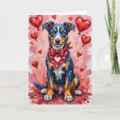 Blauer Heeler Valentinstag Hund mit Herzen Rot Karte (Vorderseite)