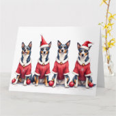 Blauer Heeler Weihnachtskleid Santa Hut Karte (Gelbe Blume)