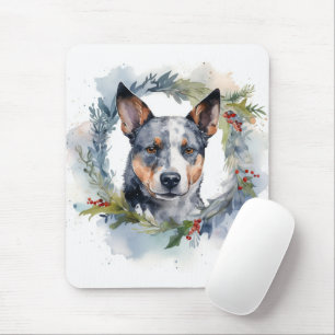 Blauer Heeler Weihnachtskranz Festlicher Hund Mousepad