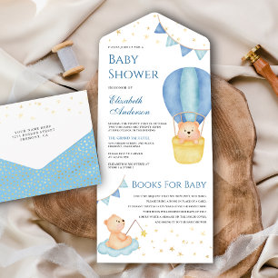 Blauer heißer Luftballon-Teddybär-Baby-Party All In One Einladung