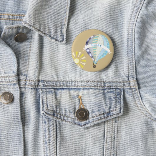 Blauer Heißluft-Ballon-Babyparty-Knopf Button (Beispiel)