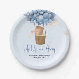 Blauer Heißluftballon Auf und Ab Baby Shower Pappteller