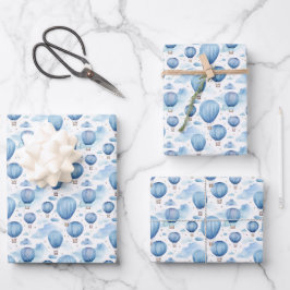 Blauer Heißluftballon-Himmel für Baby-Jungen-Kinde Geschenkpapier Set