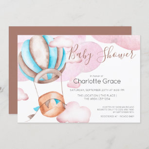 Blauer Heißluftballon in der Wolkendusche Einladung