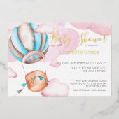 Blauer Heißluftballon in der Wolkendusche Folieneinladung (Vorderseite)