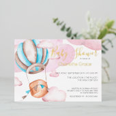 Blauer Heißluftballon in der Wolkendusche Folieneinladung (Stehend vorne)