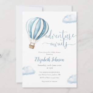 Blauer Heißluftballon-Junge All In One Baby Shower Einladung