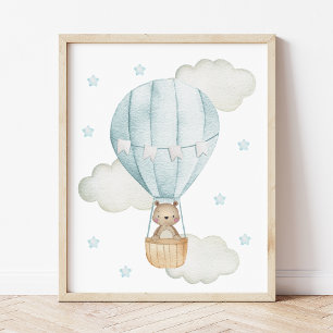 Blauer Heißluftballon, Tiere, Bär, Jungen-Kinderzi Poster