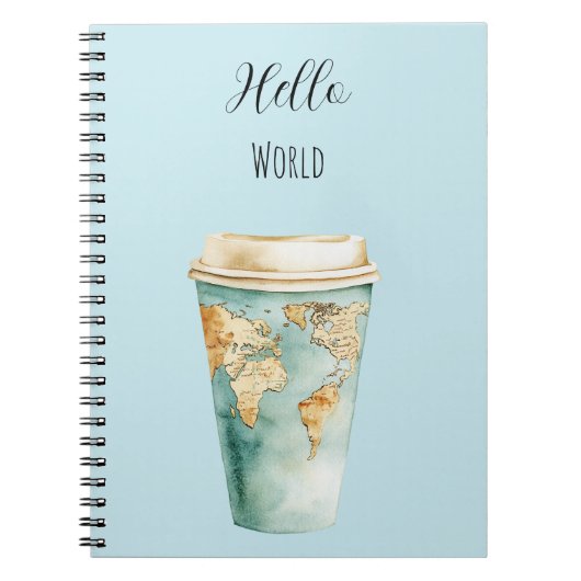 Blauer Hello World Kaffeebecher Notizblock (Vorderseite)