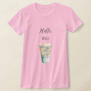Blauer Hello World Kaffeebecher T-Shirt