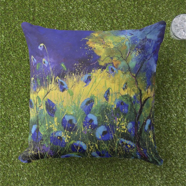 Blauer Herbst, Kunst Kissen (Gras)