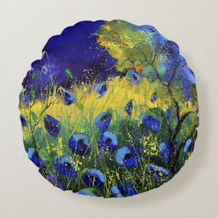 Blauer Herbst, Kunst Rundes Kissen