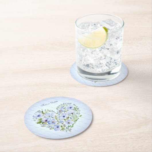 Blauer Herz-Blumenpapier-Untersetzer Runder Pappuntersetzer (Vor Ort)